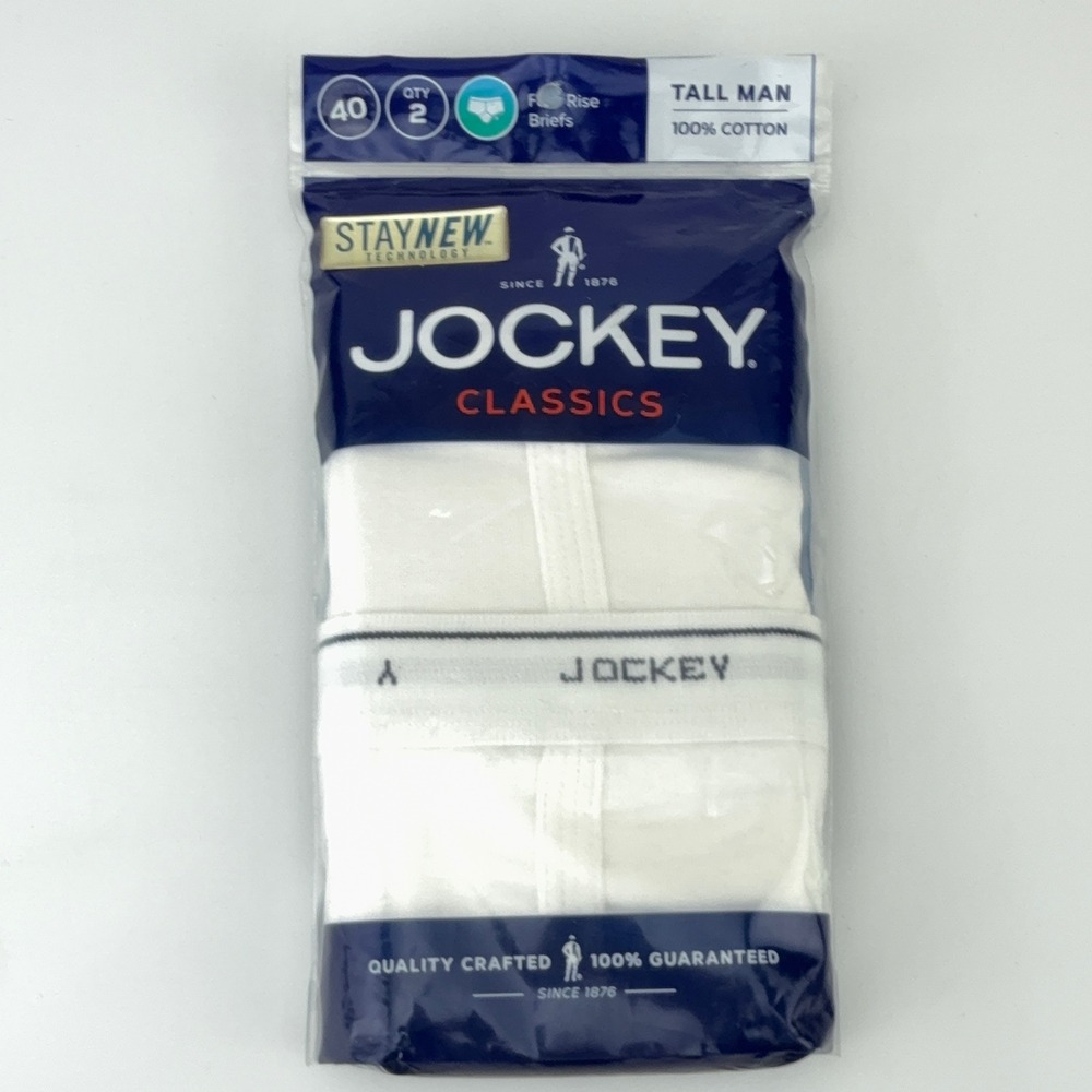 Jockey Classics Tall Man Full Rise Briefs 2-Pack White Size 40 100% Cotton 9970